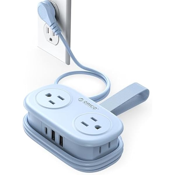 Travel Power Strip with USB C, ORICO 4 Outlets 3 USB Ports (1 USB C) with 4FT Wrapped Short Extension Cord Small Power Strip, Non Surge Protector for Travel, Cruise Ship-AP3