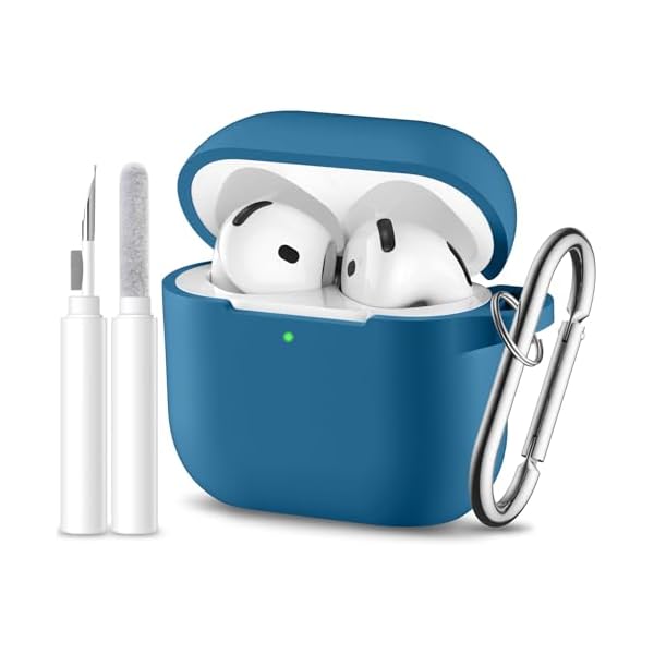 for Airpods 4th Generation Case Cover(2024),Soft Silicone Full Protective Case for AirPods 4 Case with Keychain & Cleaner Kit,Compatible with Apple Airpods 4 for Women,Men（Blue）