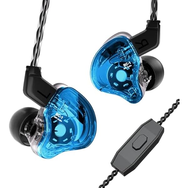 CCZ Melody Wired Gaming Earbuds, 1DD 1BA Drivers Wired Earphones, in ear Monitor with Clear Sound, 3.5mm Plug in Headphone with Comfortable Ear fins iems for Gaming PC Laptop Computer(Blue, with mic)