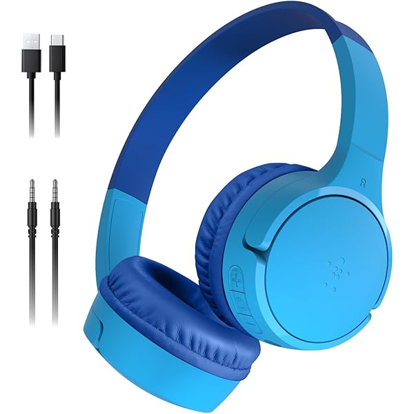Belkin SoundForm Mini - Wireless Bluetooth Kids Headphones, 30H Battery, 85dB Safe Volume Limit, Built-in Microphone - Toddler On-Ear Earphones for iPhone, iPad, Fire Tablet, Ideal for School - Blue