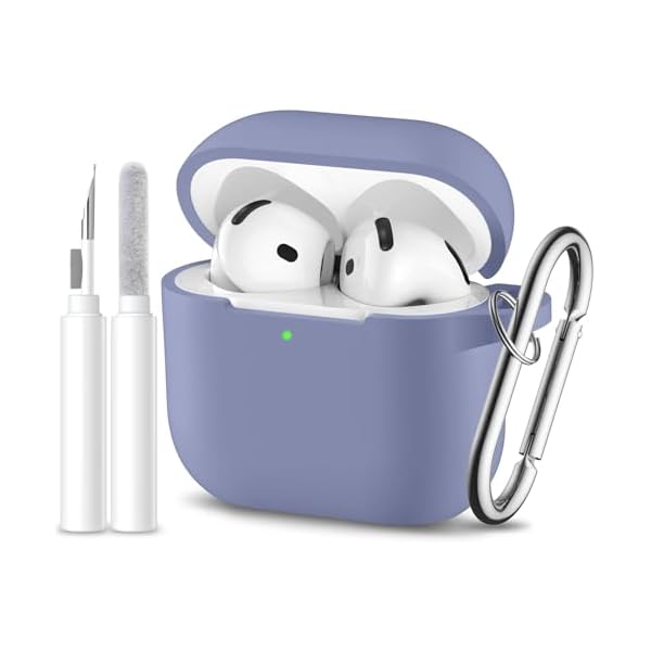 for AirPods 4th Generation Case Cover, Soft Silicone Full Protective Case with Keychain & Cleaner Kit, Compatible with Apple Airpods 4, Wireless Charging, Bluegray