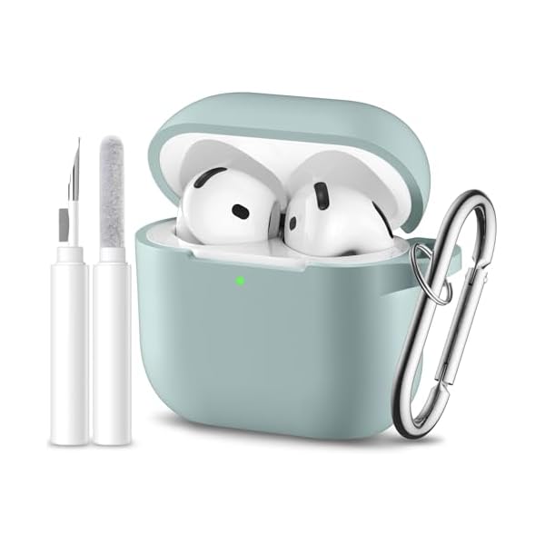 for Airpods 4th Generation Case Cover(2024),Soft Silicone Full Protective Case for AirPods 4 Case with Keychain & Cleaner Kit,Compatible with Apple Airpods 4 for Women,Men（Bluegreen）
