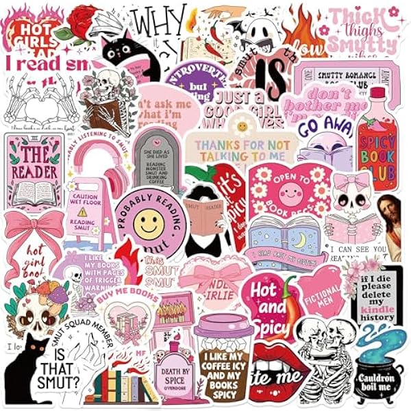 50PCS Pink Bookish Stickers for Kindle,Hot and Spicy Style Bookworm Sticker Pack for Adult Smutty Book Vinyl Decals for Laptop Water Bottle Girls Waterproof Spicy Bookish Stickers (Book P)