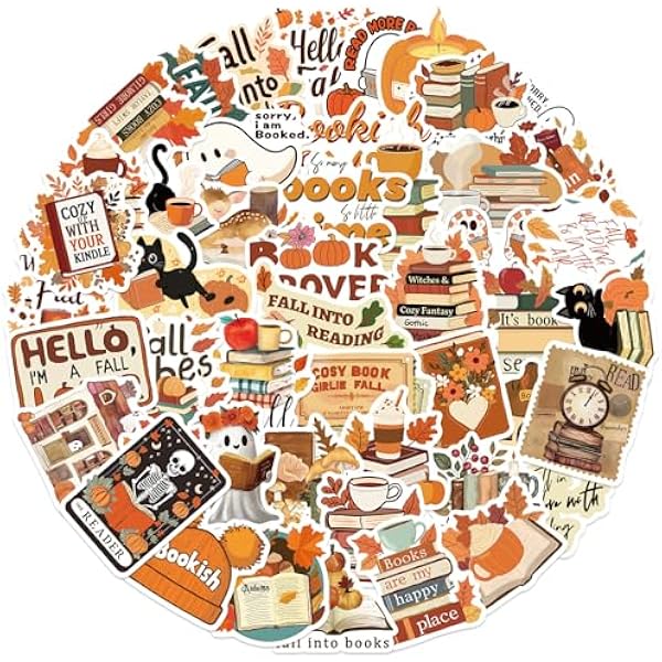 50PCS Cartoon Bookish Stickers for Kindle - Fall Style Bookworm Pack for Kids Teens Reading - Vinyl Decals for Laptop, Water Bottle - Girls Waterproof Magic Book Stickers (Book YY)
