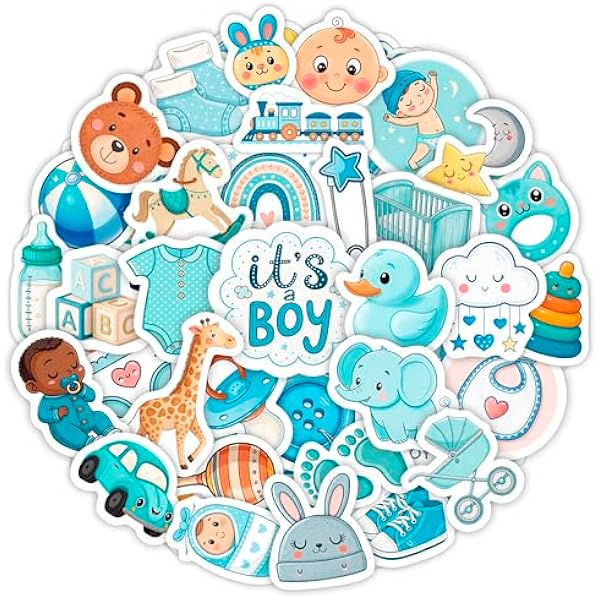 100Pcs Baby Boy Stickers for Baby Shower Favors, Scrapbooking - Newborn Stickers - Boy Shower Party Supplies & Decoration