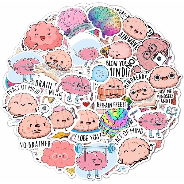 BulbaCraft Brain Stickers for Water Bottle and Laptop - Brain Party Favors & Decorations, Waterproof Vinyl Decals, Science and Anatomy Stickers, Gifts for Women & Men