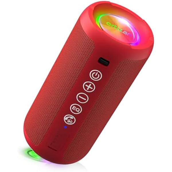 Ortizan Portable Bluetooth Speaker: IPX7 Waterproof, 24W Loud Sound, Deep Bass, Bluetooth 5.3, LED Lights, Wireless Stereo Pairing, 30H Playtime, for Home/Outdoor/Party/Beach, Birthday Gift (Red)