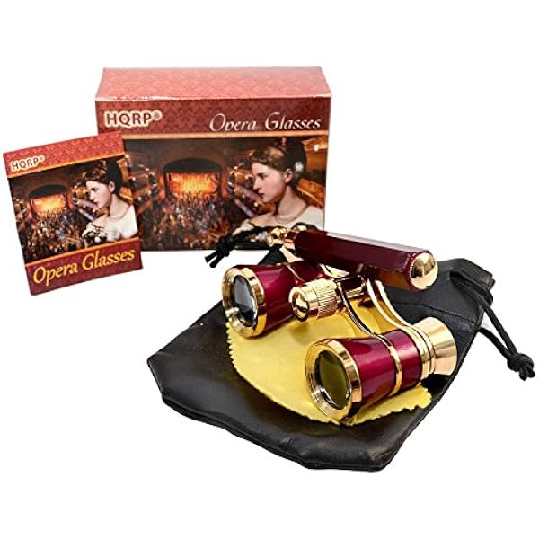HQRP 3 x 25 Opera Glasses Theater Binoculars w/Crystal Clear Optic (CCO) & Built-in Extendable Handle, Burgundy with Gold Trim, for Adults Kids Women, in Musical Concert Sport Events, Gift Box