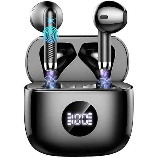 Wireless Bluetooth 5.4 Earbuds, Ear Buds LED Power Display Headphones 6D Stereo, Bluetooth Earbuds in-Ear Noise Cancelling Mic, 40H Playback Mini Case IP7 Waterproof Sports Earphones for Android iOS