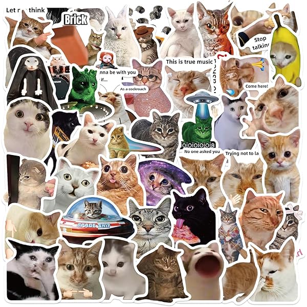 Cat Meme Stickers, Funny Cat Stickers for Kids Journaling Adults Kawaii,Cute Waterproof Vinyl Sticker for Water Bottles Laptops 50Pcs