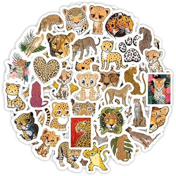 BulbaCraft Cheetah Stickers for Water Bottle and Laptop - Cheetah Party Favors & Decorations, Waterproof Vinyl Decals, Cute Animal and Wildlife Stickers, Gifts for Women & Men