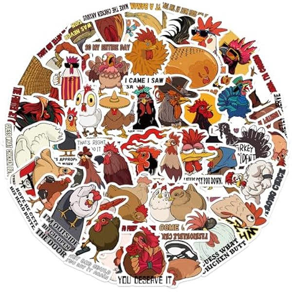 50pcs Funny Chicken Stickers for Teens and Kids - Cartoon Hen and Rooster Vinyl Waterproof Stickers for Laptop Water Bottle Phone Case - Lovely Chicken Decals Pack for Party Supplies and School