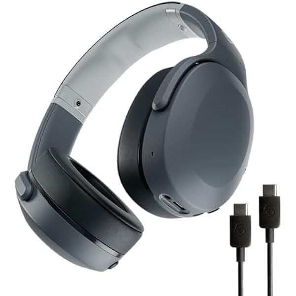 Skullcandy Crusher Evo Wireless Bluetooth Headphones with Extra USB-C Charging Cable, Multi-Sensory Bass, Noise Isolating Over-Ear Fit, 40 Hours Battery, Microphone for iPhone Android - Chill Grey
