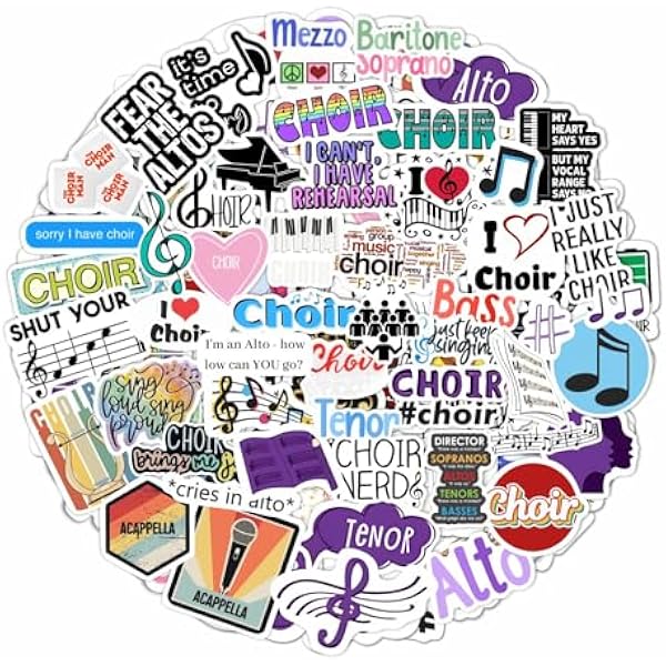 BulbaCraft Choir Stickers for Water Bottle and Laptop - Choir Party Favors & Decorations, Waterproof Vinyl Decals, Singing and Music Stickers, Gifts for Women & Men
