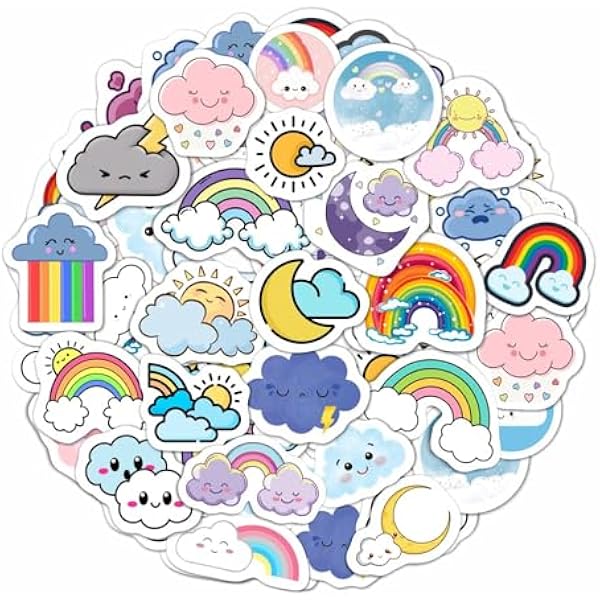 BulbaCraft Cloud Stickers, Rainbow Stickers for Water Bottles, Cloud Stickers, Cloud Birthday Party Decorations and Supplies, Rainbow Party Favors, Gifts for Women & Men