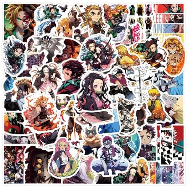 55pcs Demon Anime Slayer Stickers for Kids, Children's Hot Cartoon Sticker for Water Bottle,Laptop,Waterproof Vinyl Decals for Teens Girls Boys Party Supply Favor Decor(Colourful-A)