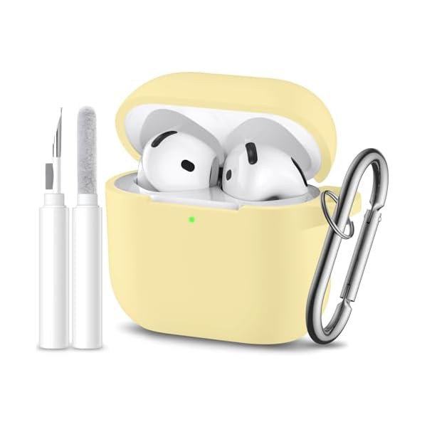 for Airpods 4th Generation Case Cover(2024),Soft Silicone Full Protective Case for AirPods 4 Case with Keychain & Cleaner Kit,Compatible with Apple Airpods 4 for Women,Men（Creamyellow）