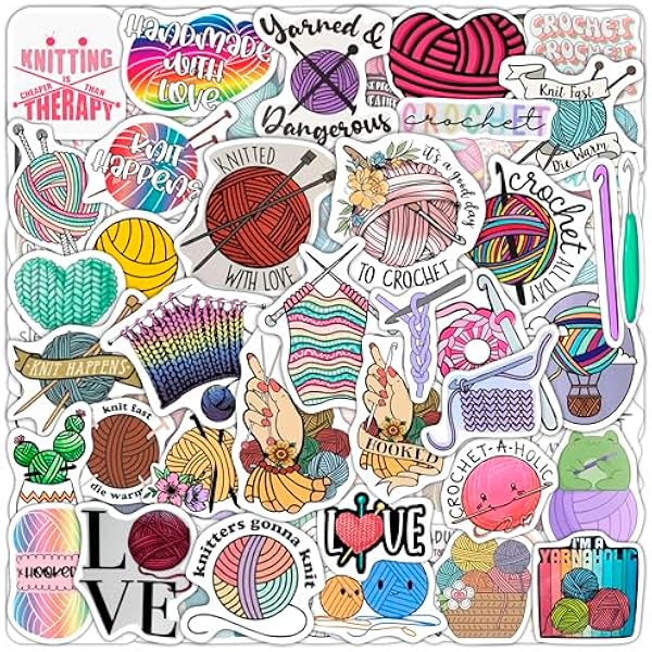 BulbaCraft 100Pcs Crochet Stickers and Knitting Stickers for Water Bottle and Laptop - Waterproof Vinyl Yarn Decals Laptop Decals, Gifts for Women & Men