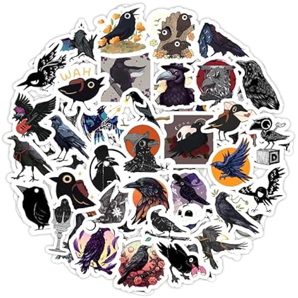 BulbaCraft Crow Stickers for Water Bottle and Laptop - Crow Party Favors & Decorations, Waterproof Vinyl Decals, Bird and Gothic Stickers, Gifts for Women & Men