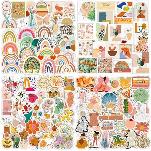Bohemian Stickers 200 Pcs Cute Aesthetic Boho Sticker Packs, Prizes for Kids Classroom Reward, Waterproof Vinyl Stickers for Laptop Skateboard Journal Notesbook Computer Phone Cup Guitar Luggage etc