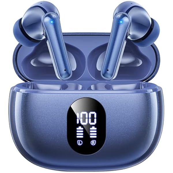Wireless Earbuds, 2025 Ear Buds with Big Bass Stereo Sound, Lightweight Bluetooth Earbuds with 48 Hours Playtime, in-Ear Fit Earphones, IPX7, Hands-Free Calls with AI for iPhone, Android, Pad
