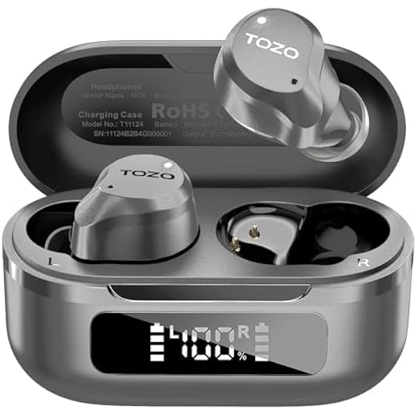 TOZO NC9 Hybrid Active Noise Cancelling Wireless Earbuds, 6 Mics ENC Clear Call, IPX8 Waterproof, in Ear Bluetooth 5.3 Headphones Stereo Bass Ear Buds 59H Playtime with LED Display 32 EQs via APP
