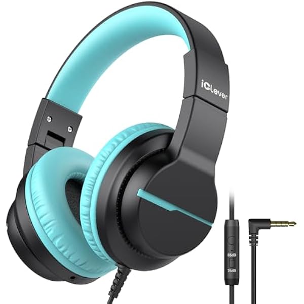 iClever HS19 Kids Headphones with Microphone for School, Volume Limiter 74/85dBA, Over-Ear Girls Boys Headphones for Kids with Shareport, Foldable Wired for iPad/Travel (Black)