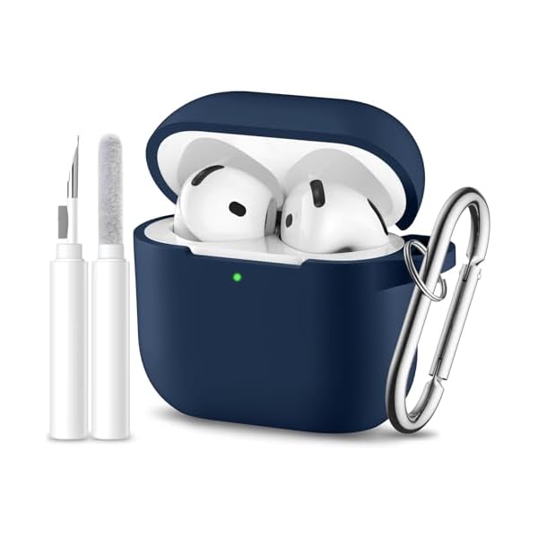 for Airpods 4th Generation Case Cover(2024),Soft Silicone Full Protective Case for AirPods 4 Case with Keychain & Cleaner Kit,Compatible with Apple Airpods 4 for Women,Men（Darkblue）