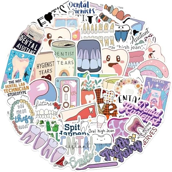 50pcs Dental Stickers for Water Bottle, Cute Cartoon Doctor Stickers for Teen Kids Travel Case, Laptop, Guitar, Skateboard, Phone, Computer, Bike (Dental)