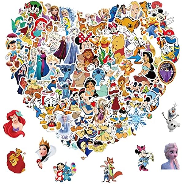 100pcs Disney Cartoon Stickers for Kids Water Bottle, Kawaii Princess Waterproof Vinyl Stickers for Adult Teen Girl Laptop Skateboard Bike Guitar Laggage Bicycle Travel Case Helmet