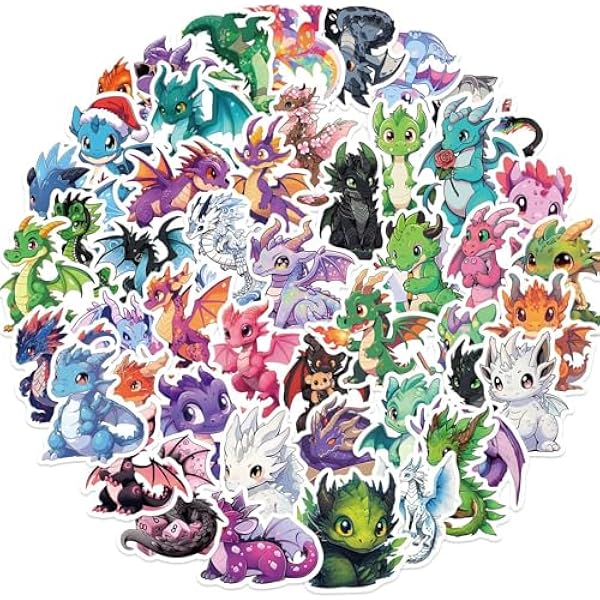 Cool Dragon Stickers for Kids,50PCS Cute Cartoon Dragon Waterproof Vinyl Sticker for Laptop Luggage Skateboard Computer Hydroflask Phone Bumper,Mysterious and Powerful Creatures Fans Favorite