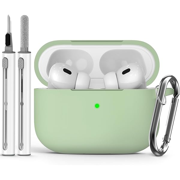 Ljusmicker for AirPods Pro Case Cover with Cleaner Kit,Soft Silicone Protective Case for Apple AirPods Pro 2nd/1st Generation Case for Women Men,AirPod Pro Case Accessories with Keychain-Pastel Green