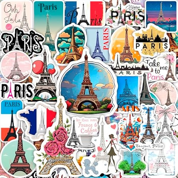 BulbaCraft Eiffel Tower Stickers for Water Bottle and Laptop - Eiffel Tower Party Favors & Decorations, Waterproof Vinyl Decals, Paris and Travel Stickers, Gifts for Women & Men