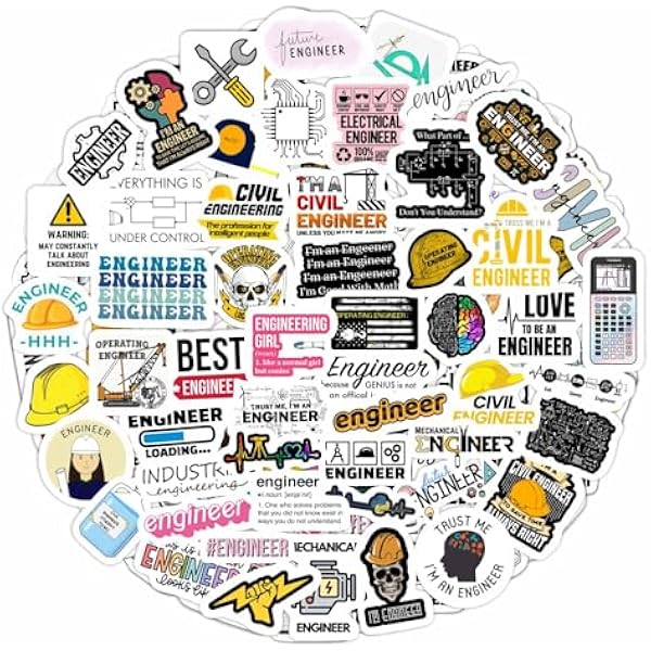 BulbaCraft Funny Engineering Stickers for Water Bottles - Waterproof Vinyl Engineer Laptop Decals, Engineer Gifts for Women, Engineering Party Favors, Gifts for Women & Men