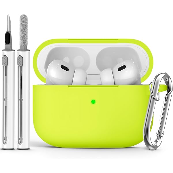 Ljusmicker for AirPods Pro Case Cover with Cleaner Kit,Silicone Protective Case for Apple AirPod Pro 2nd/1st Generation Case for Women Men,AirPods Pro Case Accessories with Keychain-Fluorescent Green