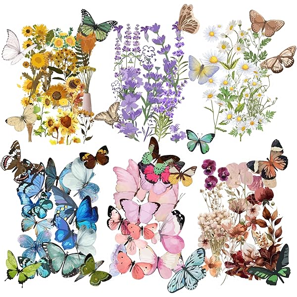 BulbaCraft Transparent Flower and Butterfly Stickers for Scrapbooking, Journaling - Vintage Clear Floral Stickers - Waterproof Vinyl Nature and Aesthetic Decals, Gifts for Women & Men