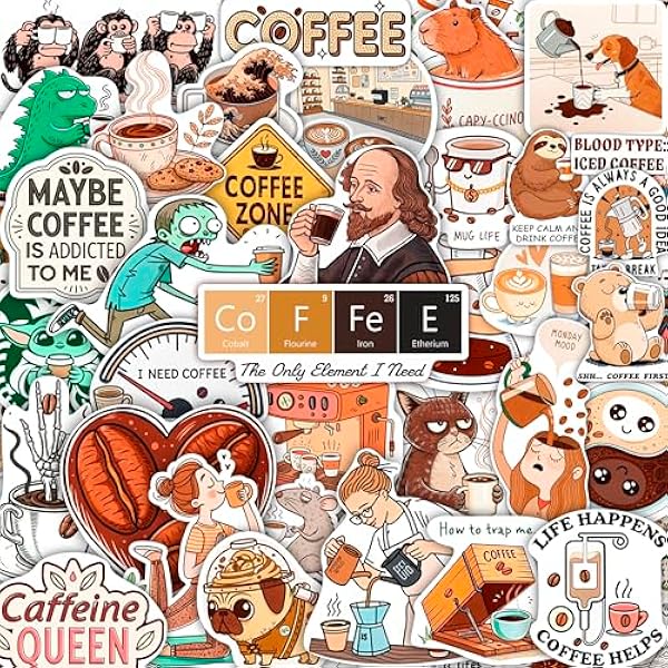 100Pcs Funny Coffee Stickers for Cups, Water Bottles & Scrapbook - Coffee Gifts, Party Decorations, Party Favors - Gifts for Men & Women