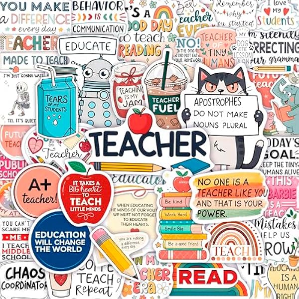 100Pcs Funny Teacher Stickers for Laptop, Water Bottles and Planner - Funny Teacher Gifts Appreciation - Gift for Women & Men