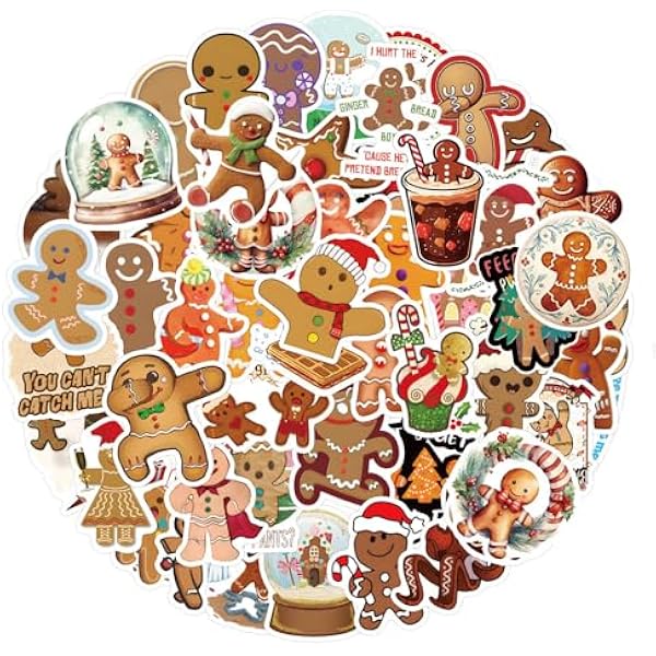 100PCS Gingerbread Christmas Stickers,Cute Funny Gingerbread Man Stickers Christmas Gifts for Kids Teens,Vinyl Waterproof Stickers for Water Bottle Laptop Scrapbook Guitar Phone