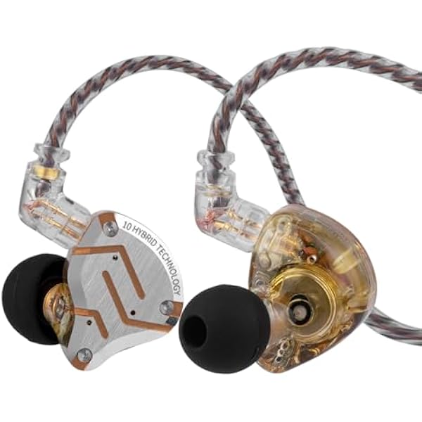 Linsoul KZ ZS10 Pro, 4BA+1DD 5 Driver in Ear Monitor, HiFi Wired Earbuds, Gaming Earbuds, Hybrid IEM Earphones with Stainless Steel Faceplate, Detachable Cable for Musician(with Mic, Glare Yellow)