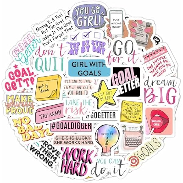 BulbaCraft Motivational Stickers for Adults - Goal Getter Party Favors & Decorations, Waterproof Vinyl Inspirational Decals for Water Bottle, Laptop, Gifts for Women & Men