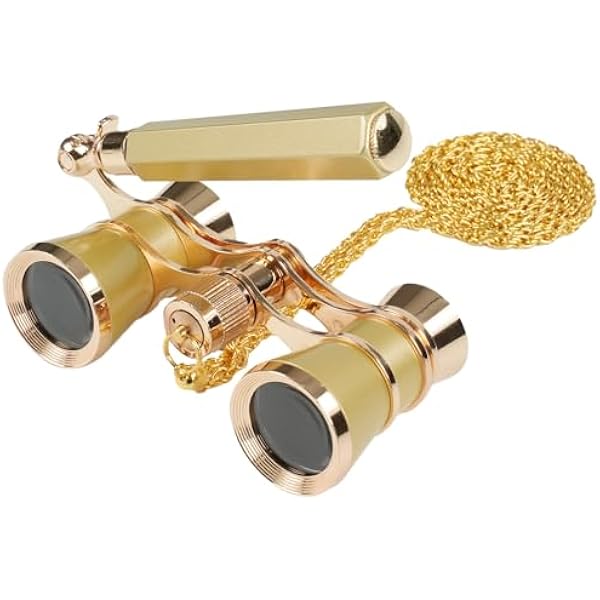 3X25 Opera Glasses Binoculars Compact with Adjustable Handle & Chain, Portable Vintage Theater Glasses Mini Binoculars for Adults Women Kids for Music Concerts Opera Houses Cinema（Gold）