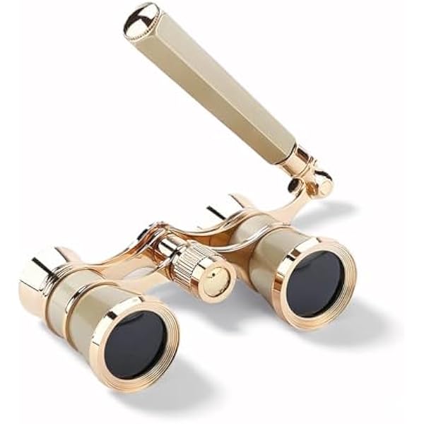 Opera Glasses Binoculars,3X25 Theater Binoculars with Foldable Handle for Adults Kids Women,Small Portable Opera Glasses for Theater and Concert Viewing (Gold with Handle)