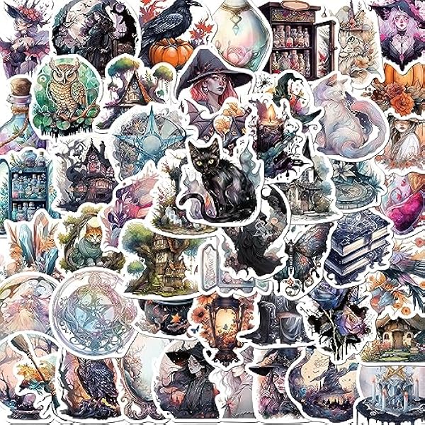Yoksas 50Pcs Witch Astrology Sticker,Vinyl Waterproof Aesthetics Spooky Witchy Stickers for Water Bottles Scrapbook Laptops Tumbler
