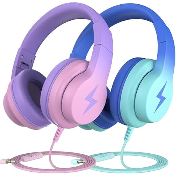 Bila Kids Headphones, Wired Over Ear Headphones with Microphone, Volume Limiter for Girls & Boys, Foldable for Learning & Entertainment