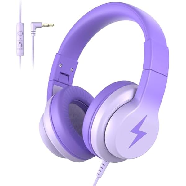 Kids Headphones, Wired Headphones for Kids Over Ear with Microphone, 85/94dB Volume Limiter Headphone for Girls Boys, Foldable Headphone for Learning & Entertainment, Gradient Deep Purple