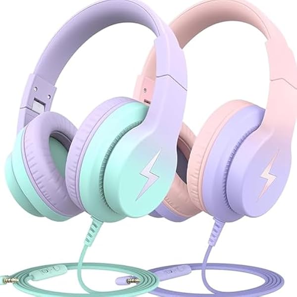 2 Pack Kids Headphones, Wired Headphones for Kids Over Ear with Microphone, 85/94dB Volume Limiter Headphone for Girls Boys, Foldable Headphone for Learning & Entertainment