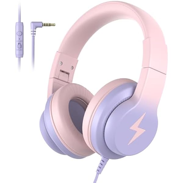 Kids Headphones, Wired Headphones for Kids Over Ear with Microphone, 85/94dB Volume Limiter Headphone for Girls Boys, Foldable Headphone for Learning & Entertainment, Gradient Pink