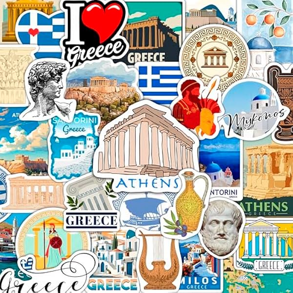 BulbaCraft Greece Stickers for Water Bottle and Laptop - Greece Decorations and Party Favors, Greece Souvenirs and Gifts, Waterproof Vinyl Decals, Greek Flag Stickers, Gifts for Women & Men