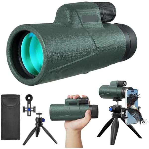 12x50 HD Monocular for Adults High Powered with BAK4 Prism & FMC Lens,Lightweight with Smartphone Adapter, High Powered Monocular with Clear Low Light Vision for Star Watching, Bird Watching, Hiking
